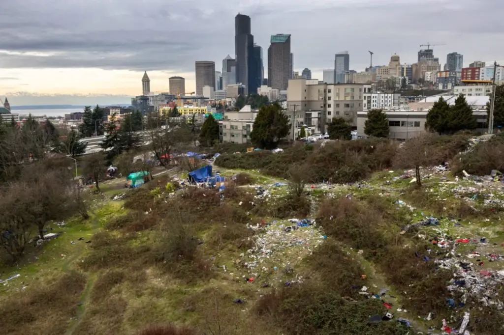SEATTLE, WASHINGTON - MARCH 11: A homeless encampment, known informally as