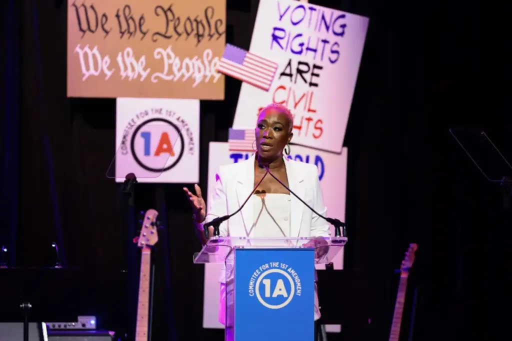 NEW YORK, NEW YORK - JUNE 14: Joy Reid speaks onstage during Rise Up, Sing Out: A Concert for the First Amendment on June 14, 2026 in New York City. (Photo by Dimitrios Kambouris/Getty Images for the Committee for the First Amendment)
