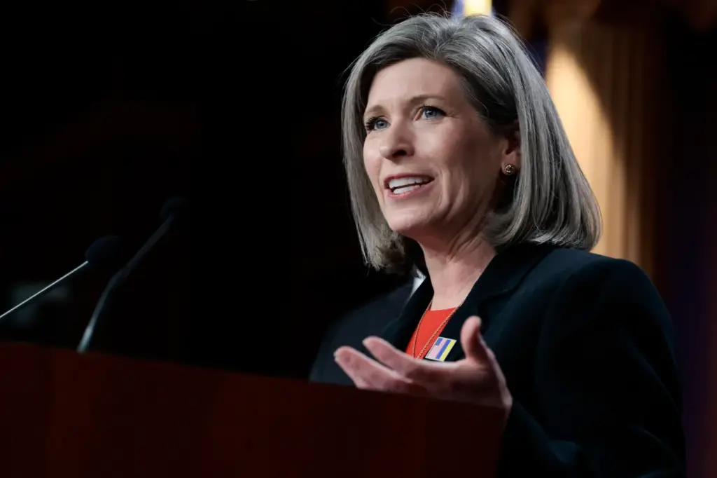 Sen. Joni Ernst (R-IA) speaks at a Senate Republican news conference in the U.S. Capitol Building on March 09, 2022 in Washington, DC. (Photo by Anna Moneymaker/Getty Images)