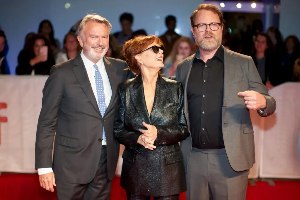 (L-R) Actors Sam Neill, Susan Sarandon and Rainn Wilson arrive for the premiere of