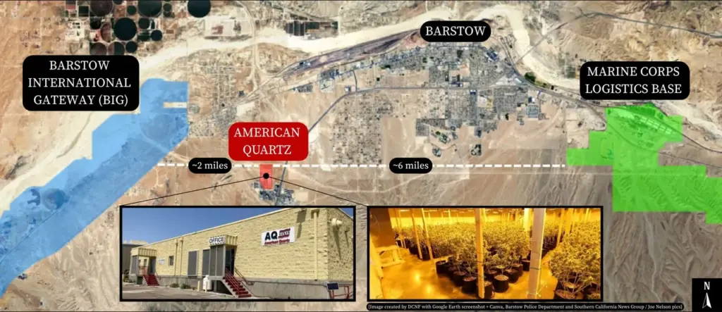 [Image created by DCNF with Google Earth screenshot + Canva, Barstow Police Department and Southern California News Group / Joe Nelson pics]