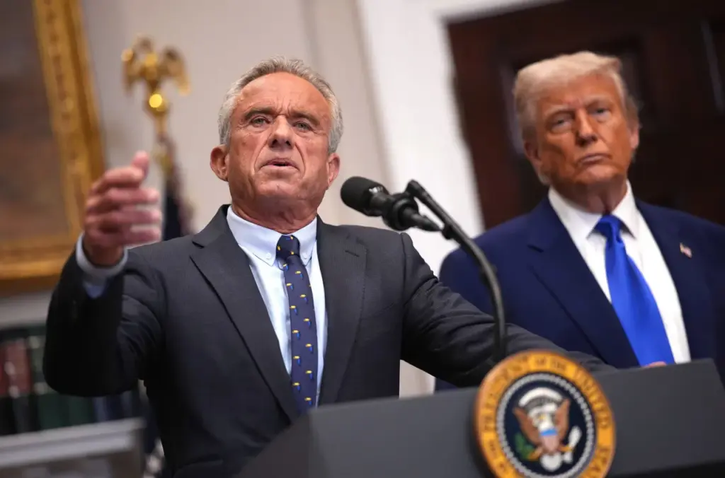 WASHINGTON, DC - MAY 12: U.S. Health and Human Services Secretary Robert F. Kennedy Jr. speaks alongside President Donald Trump during a press conference in the Roosevelt Room of the White House on May 12, 2025, in Washington, DC. (Photo by Andrew Harnik/Getty Images)