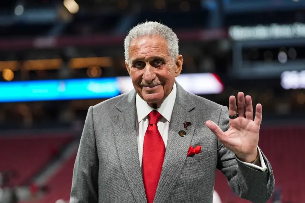 ATLANTA, GEORGIA - AUGUST 15: Atlanta Falcons owner Arthur Blank looks on prior to an NFL preseason football game between the Tennessee Titans and the Atlanta Falcons at Mercedes-Benz Stadium on August 15, 2025 in Atlanta, Georgia. (Photo by Perry Knotts/Getty Images)